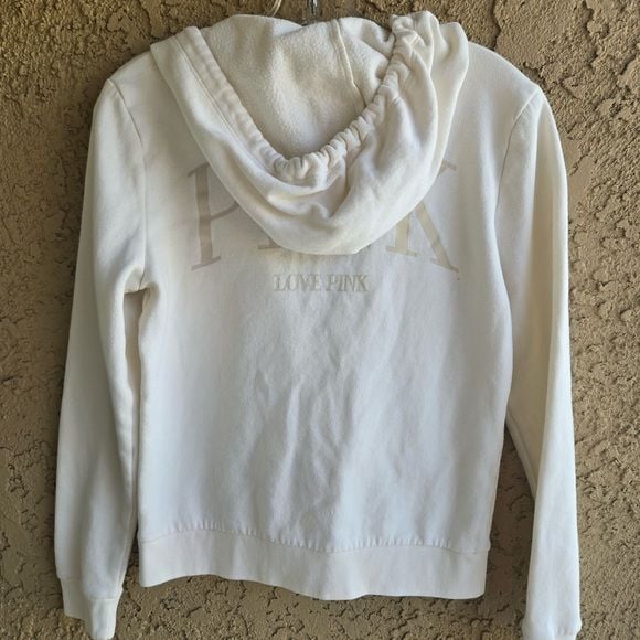 Victoria’s Secret PINK White Zip Hoodie | Love Pink Logo | Size Small 8