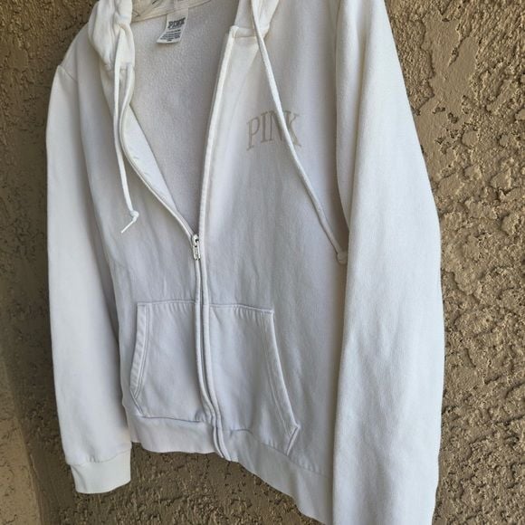 Victoria’s Secret PINK White Zip Hoodie | Love Pink Logo | Size Small 12