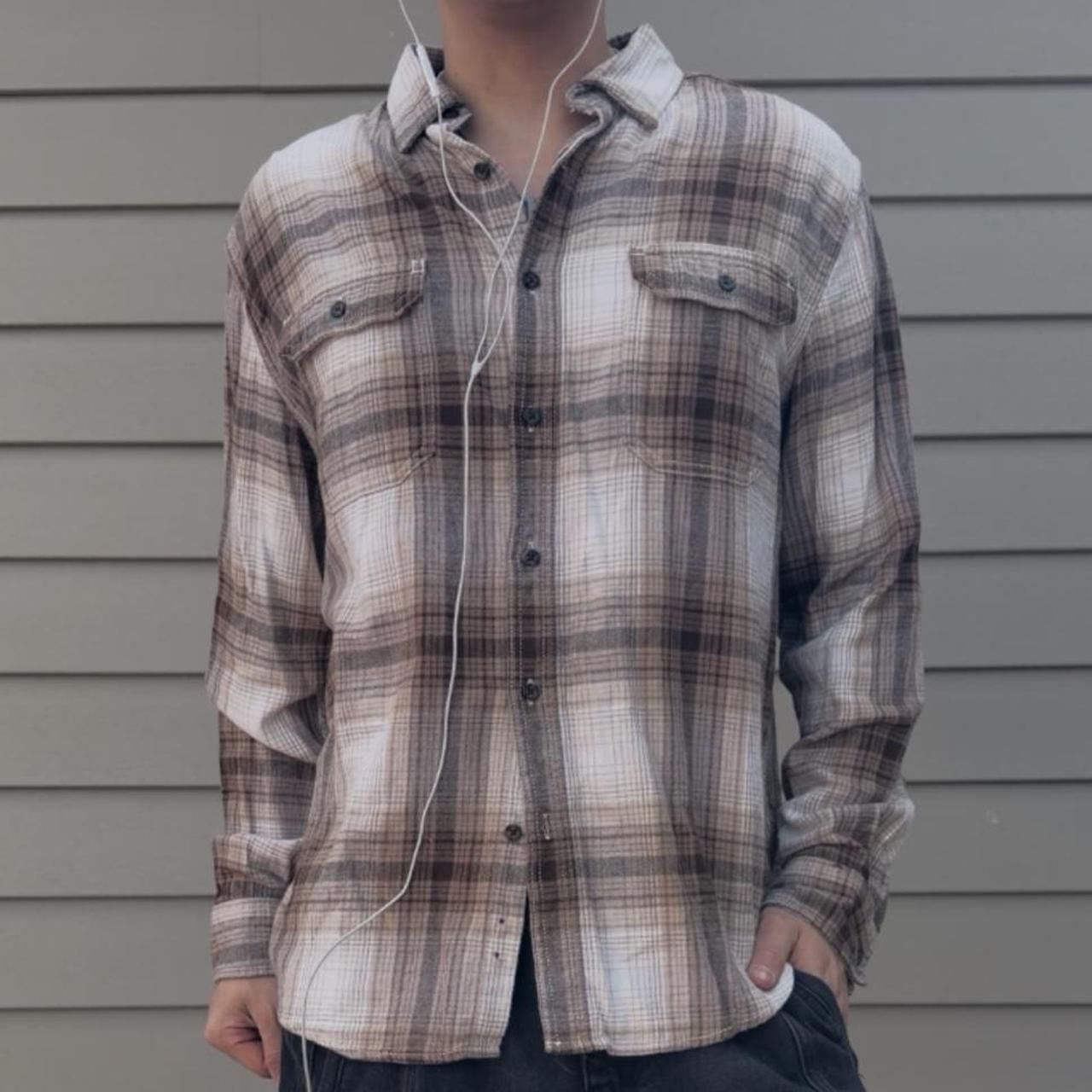 George Brown Striped Plaid Flannel Button Up Shirt - Old Money Style - Size L 1