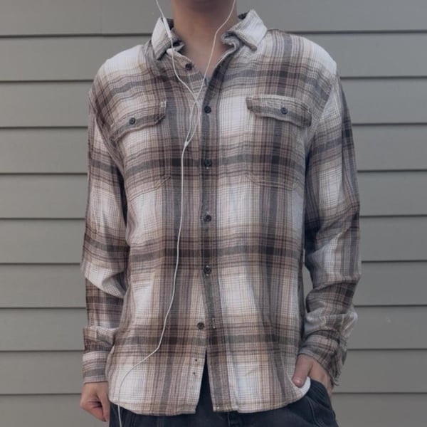 George Brown Striped Plaid Flannel Button Up Shirt - Old Money Style - Size L