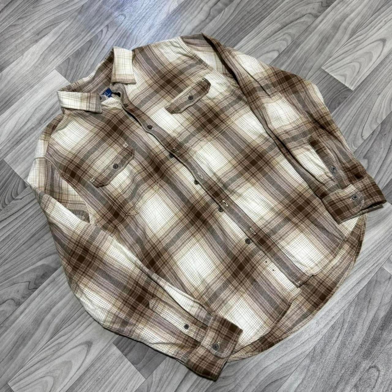 George Brown Striped Plaid Flannel Button Up Shirt - Old Money Style - Size L 2