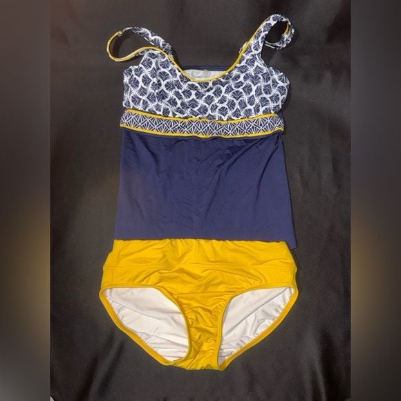 Lands' End Two Piece Swimsuit in Navy and Yellow 1