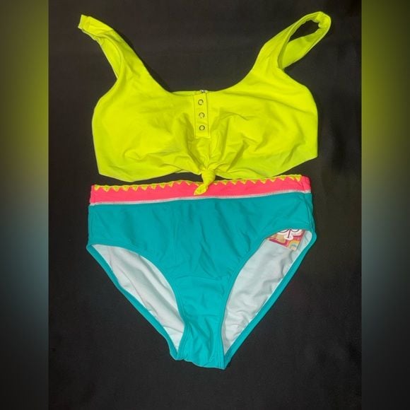 OP Neon Yellow and Teal Bikini Set 1