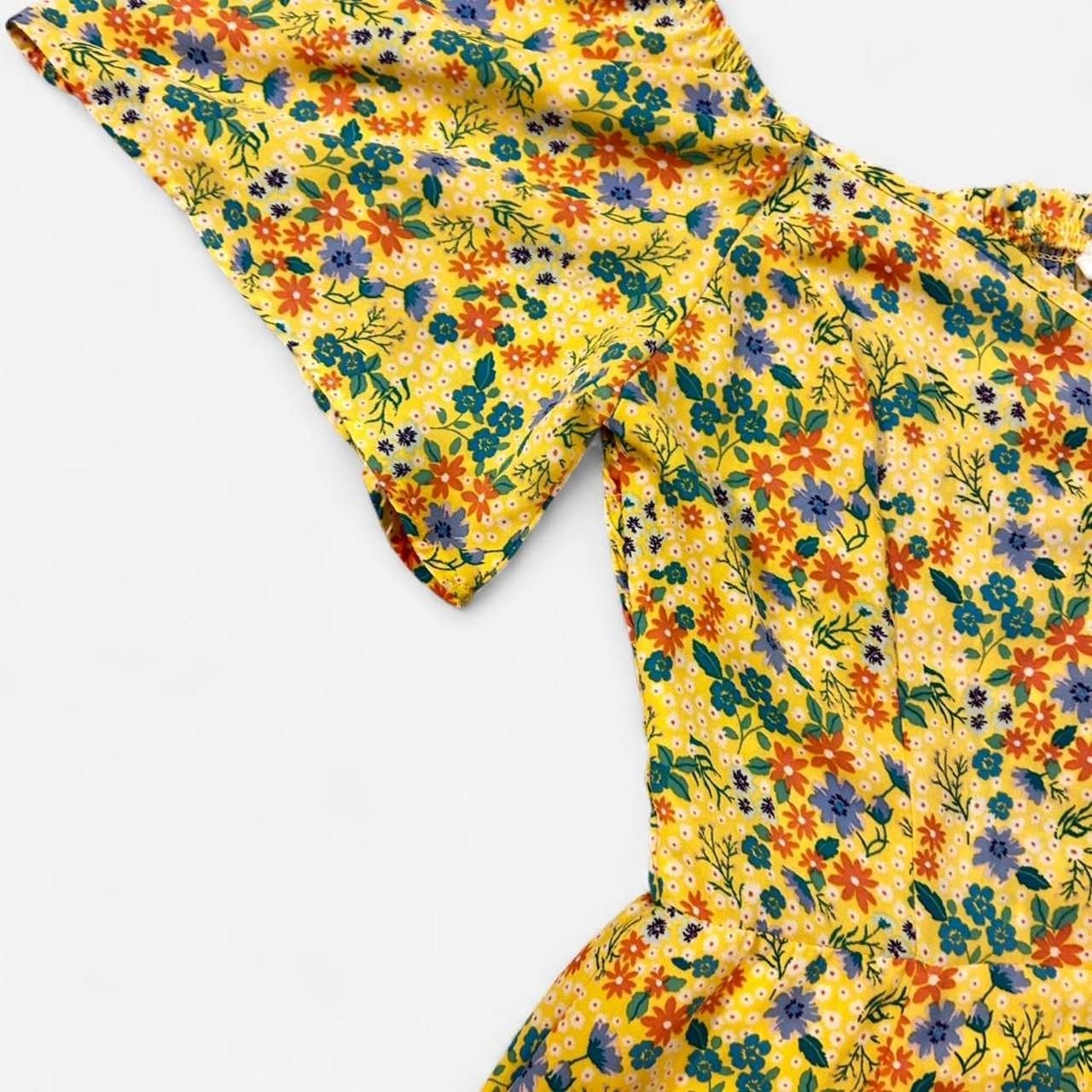 Sienna Sky Yellow Floral Mini Dress, Flutter Sleeve, Smocked Back, Size S 4