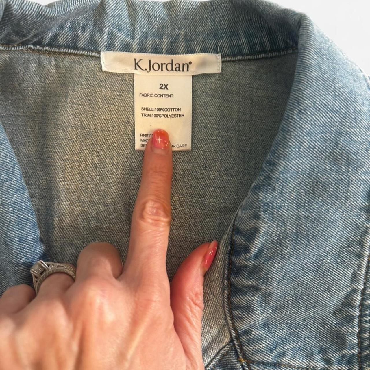 K.Jordan Plus Size 2X Denim Jacket with 3/4 Floral Lace Sleeves 3