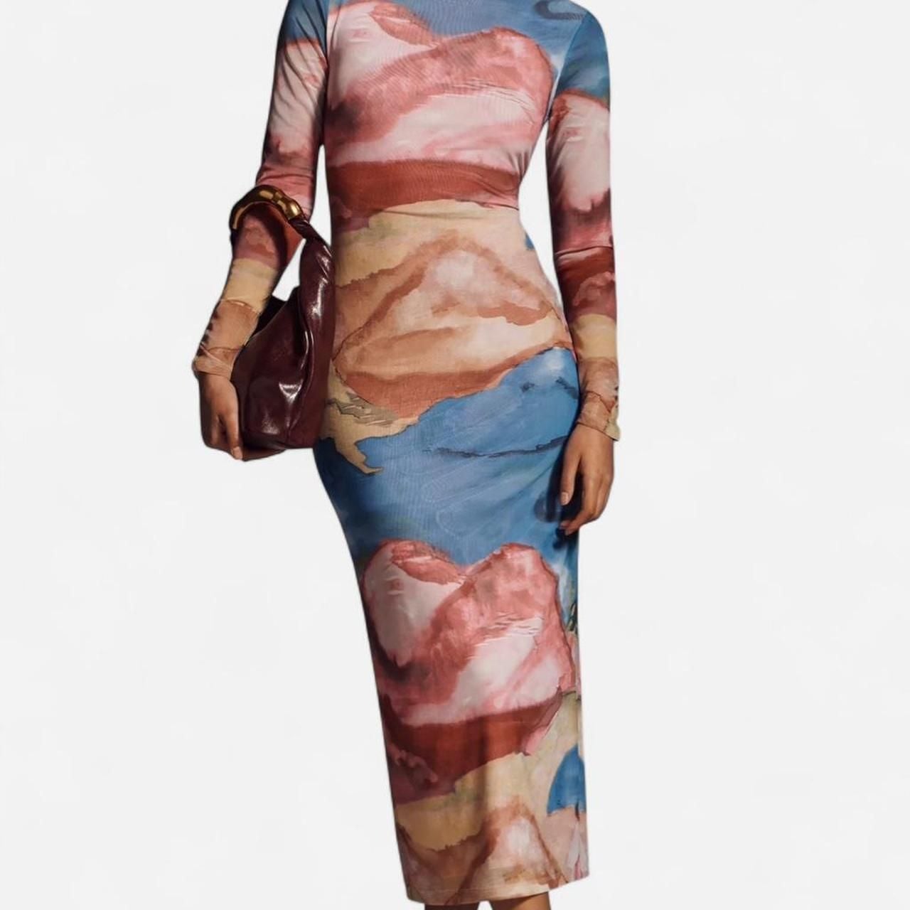 Anthropologie Abstract Landscape Mock-Neck Knit Maxi Dress, Small 2