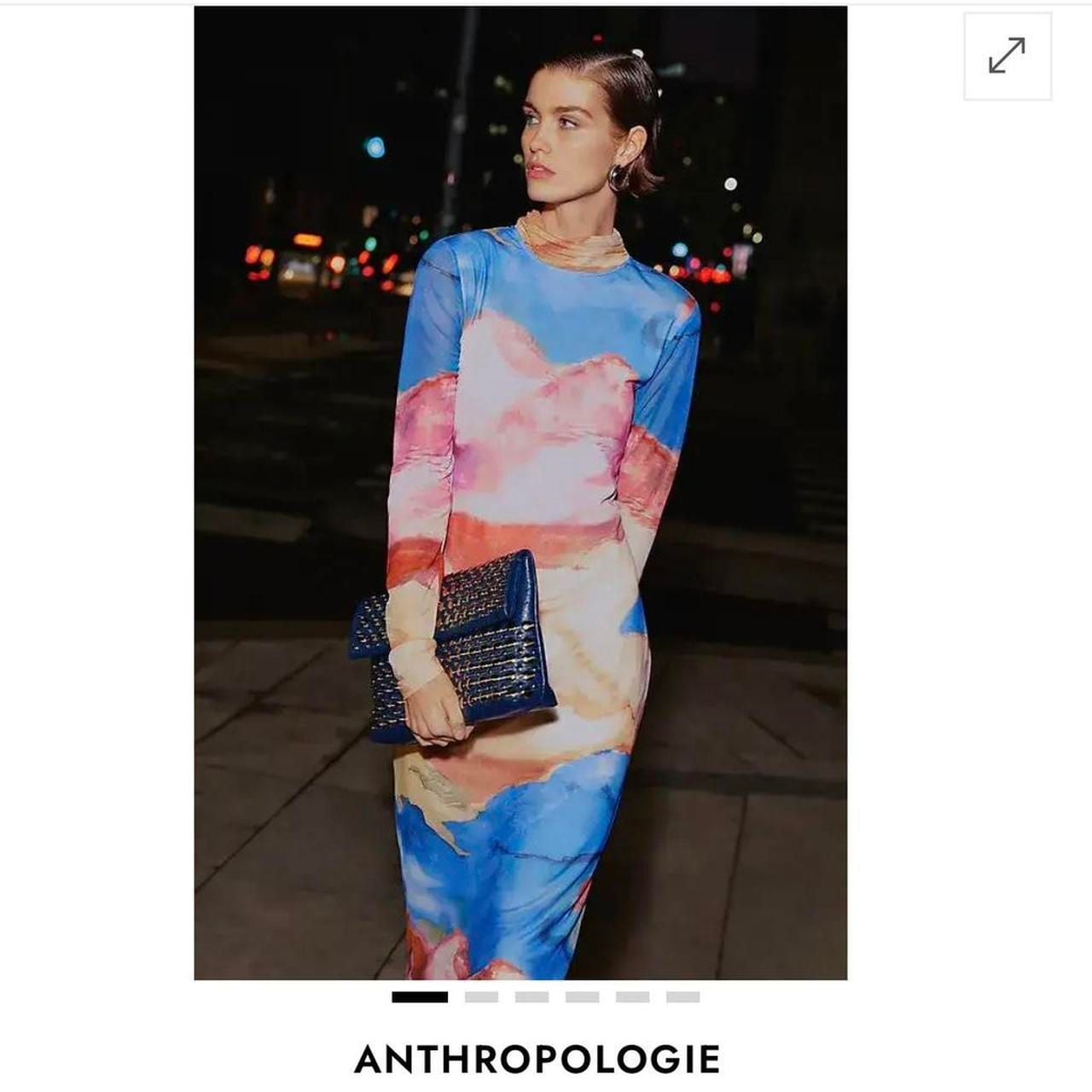 Anthropologie Abstract Landscape Mock-Neck Knit Maxi Dress, Small 5