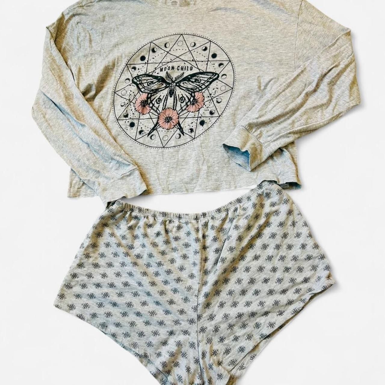 Weekend Soul Moon Child Butterfly Pajama Set - Gray Long Sleeve & Shorts 1