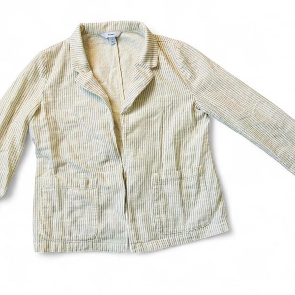 Old Navy Cream Striped Blazer with Roll-Up Sleeves, Size M