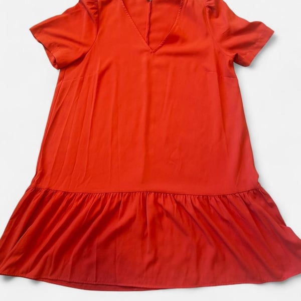 A New Day Coral A-Line Babydoll Dress, Ruffled Hem, Size Medium