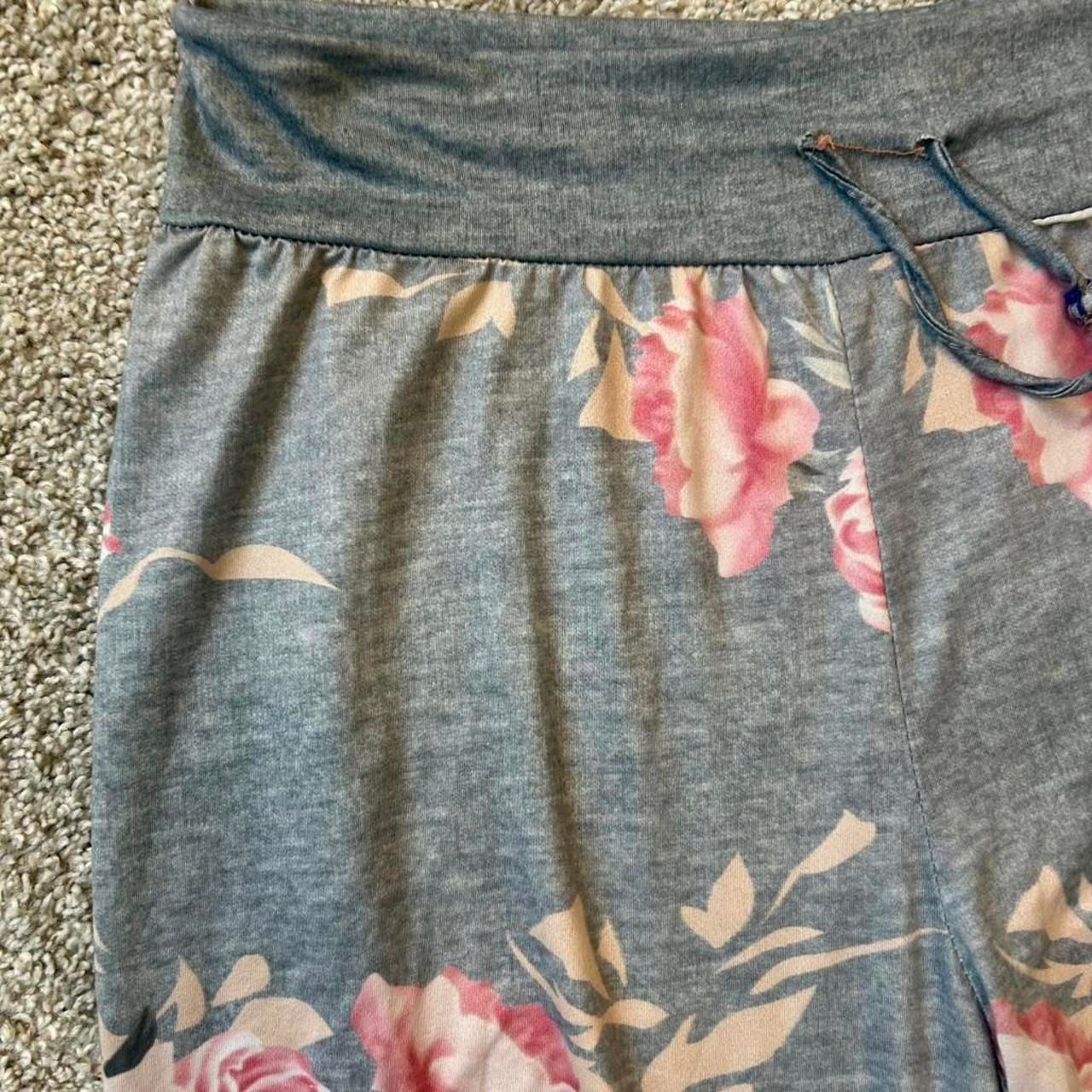 Women's Floral Print Drawstring Palazzo Lounge Pants - Wide Leg Grey Large 4