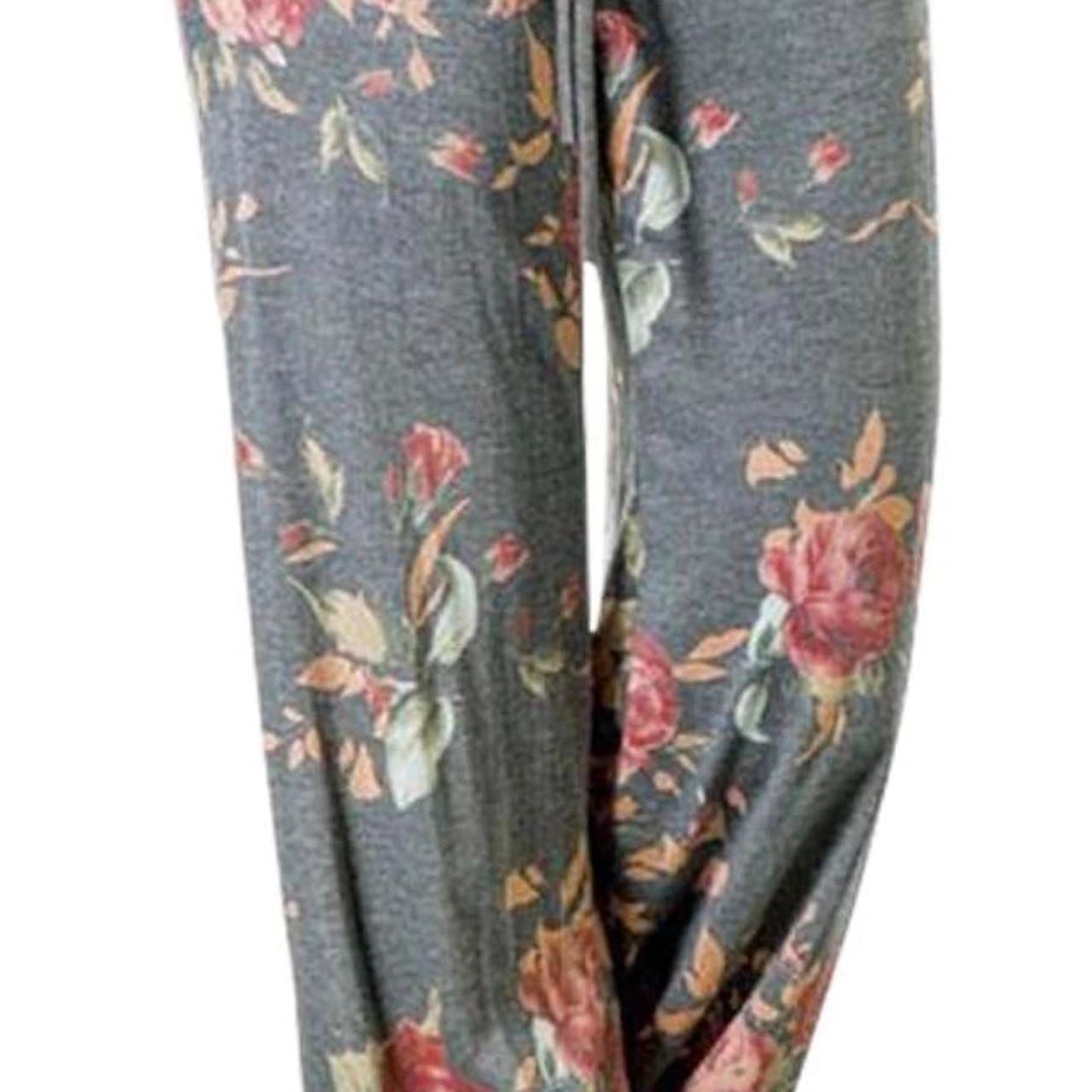 Women's Floral Print Drawstring Palazzo Lounge Pants - Wide Leg Grey Large 5