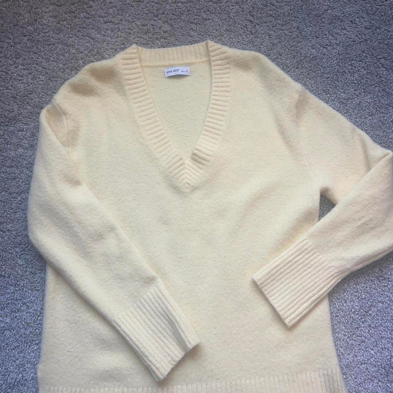 Nine West Oversized V-Neck Sweater, Buttery Yellow Cream, Size S - New 7