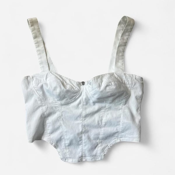 H&M Divided White Denim Bustier Corset Top Structured Zip Back Size S