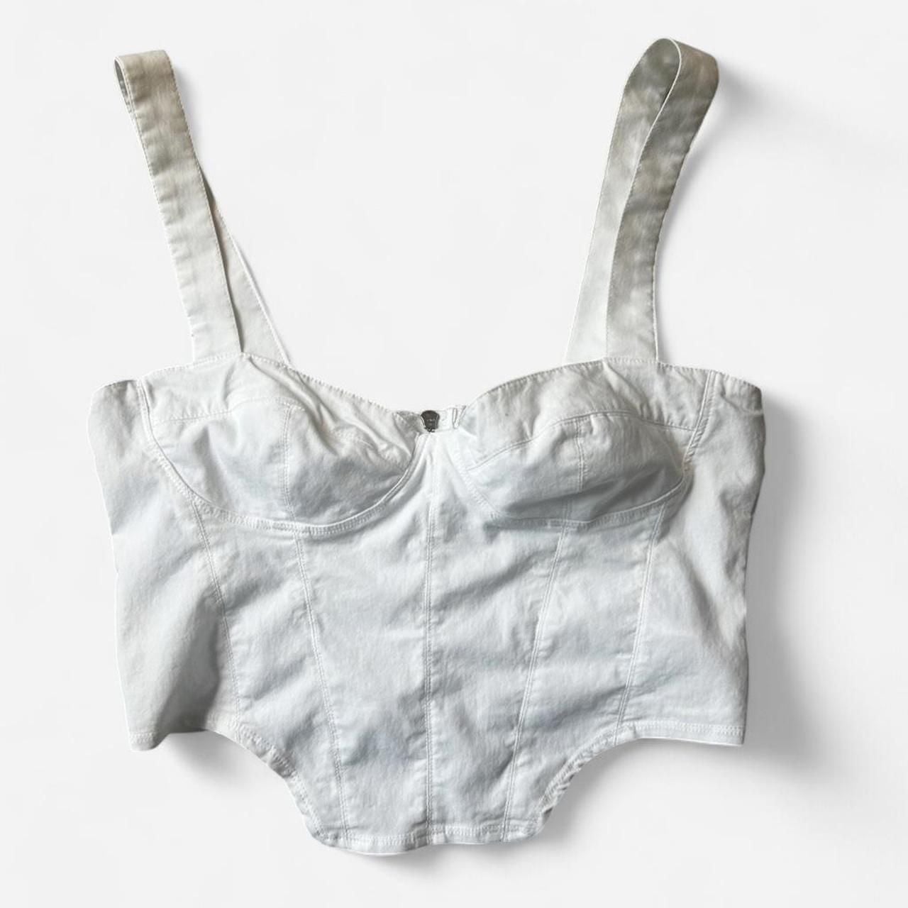 H&M Divided White Denim Bustier Corset Top Structured Zip Back Size S 7