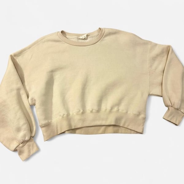 Relaxx by Exist Cream Cropped Crewneck Sweatshirt, Boxy Fit, Size Medium