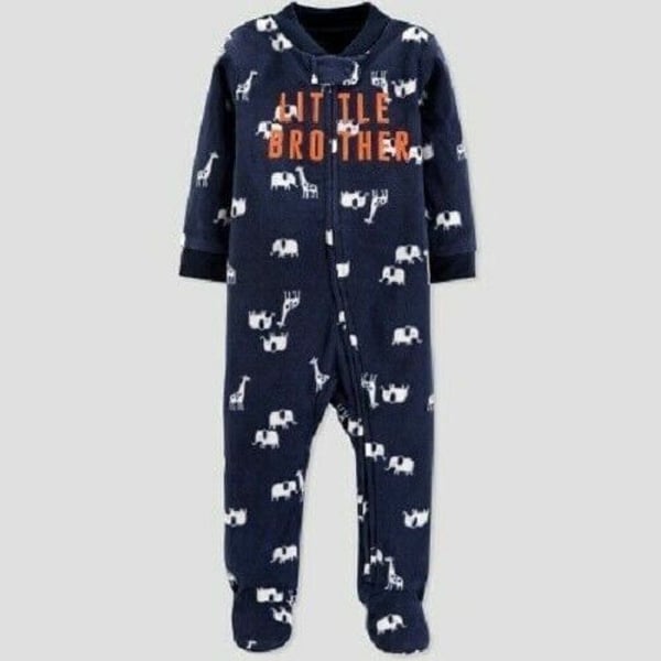 Carter ’s Little Brother Onesie Pajama Footsie Blue Elephant Print 9 Month