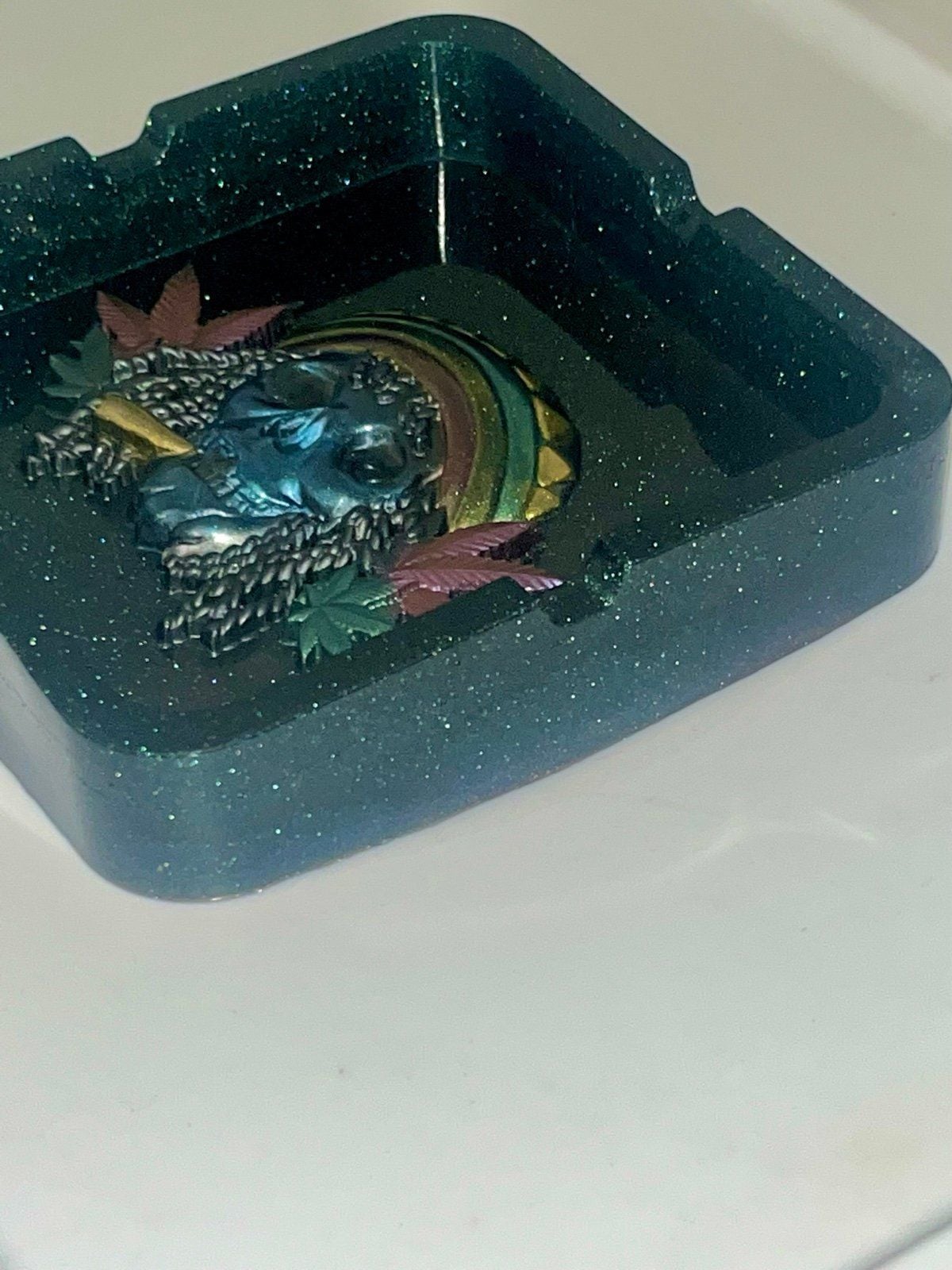 Handmade Colorful Rasta Skull Resin AshTray 7