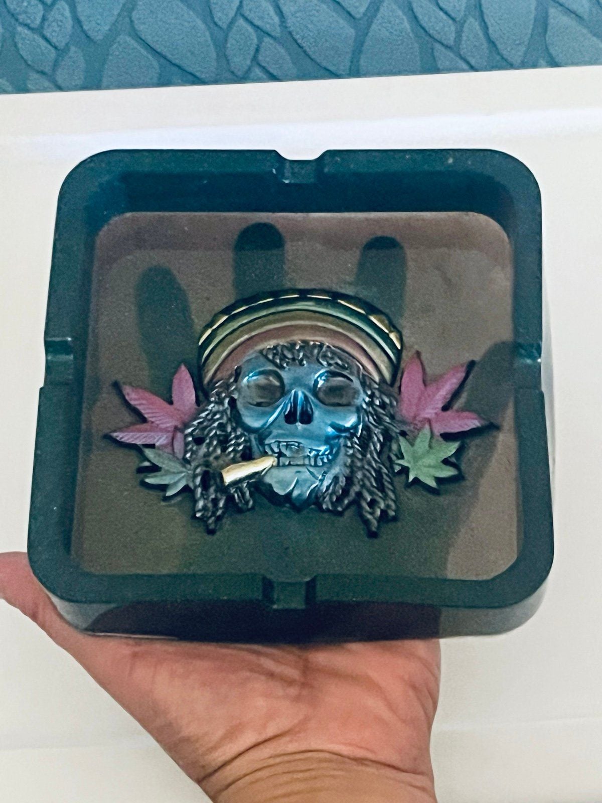 Handmade Colorful Rasta Skull Resin AshTray 9