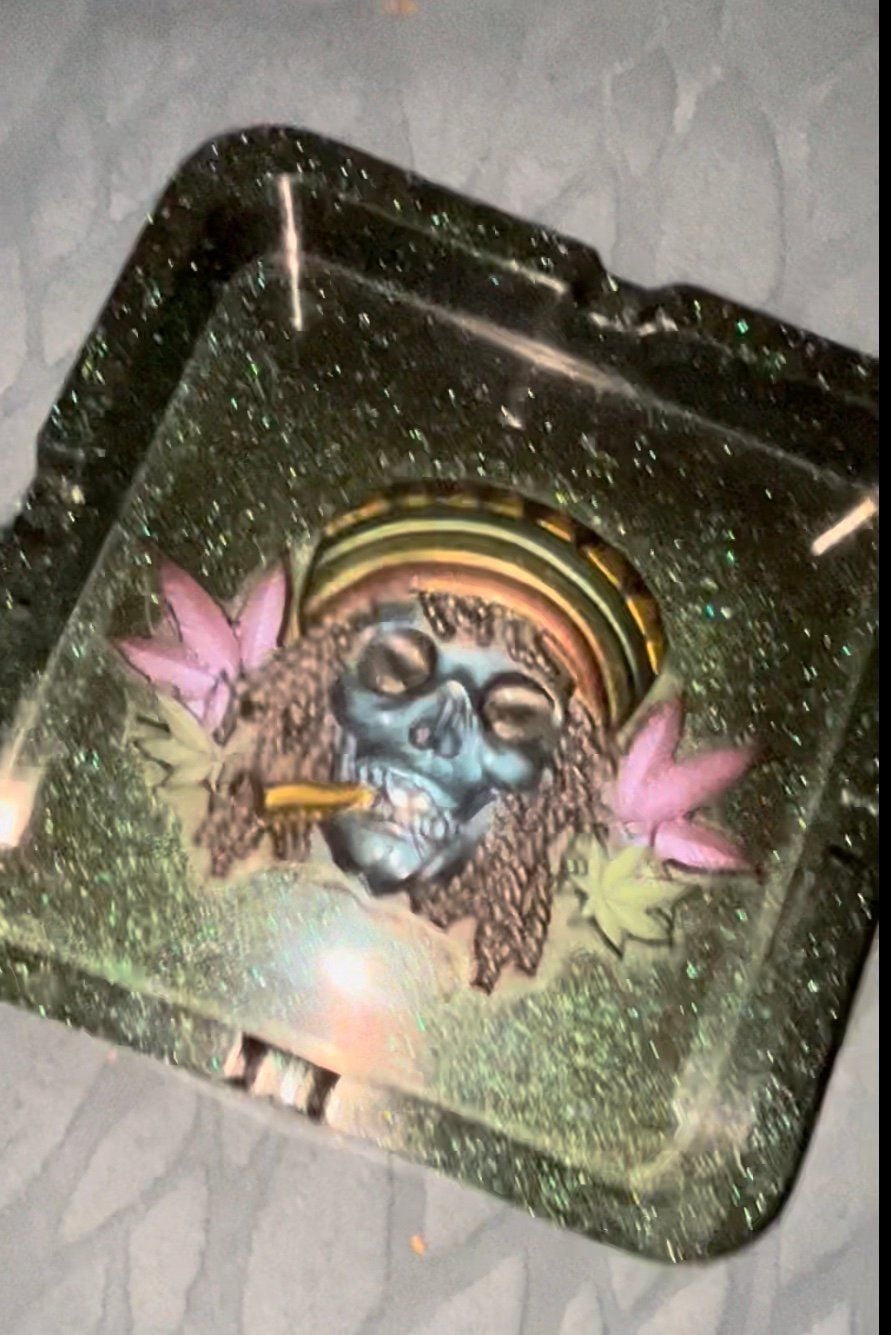 Handmade Colorful Rasta Skull Resin AshTray 10