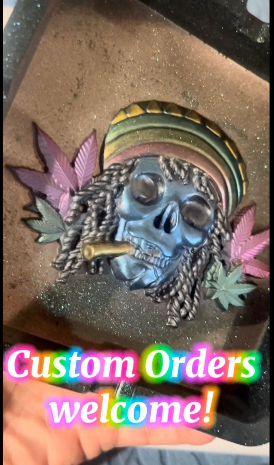 Handmade Colorful Rasta Skull Resin AshTray 11