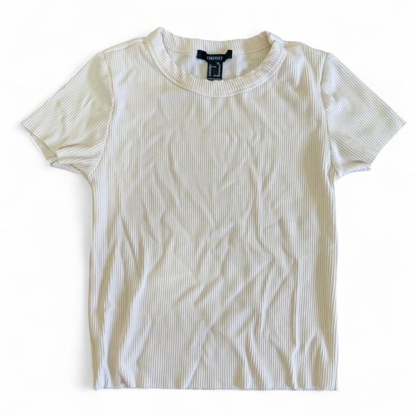Forever 21 White Ribbed Short Sleeve Top, Size M