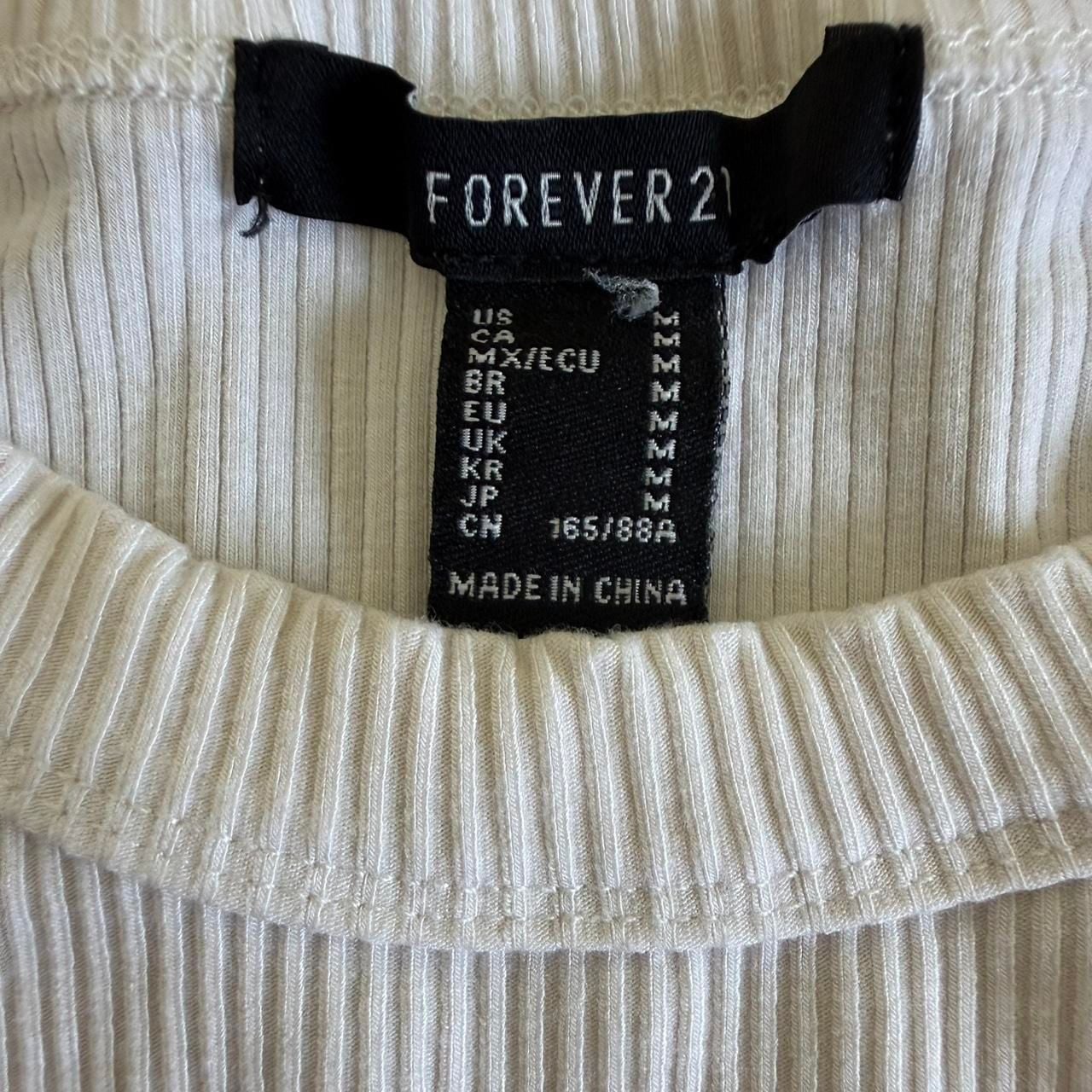 Forever 21 White Ribbed Short Sleeve Top, Size M 3