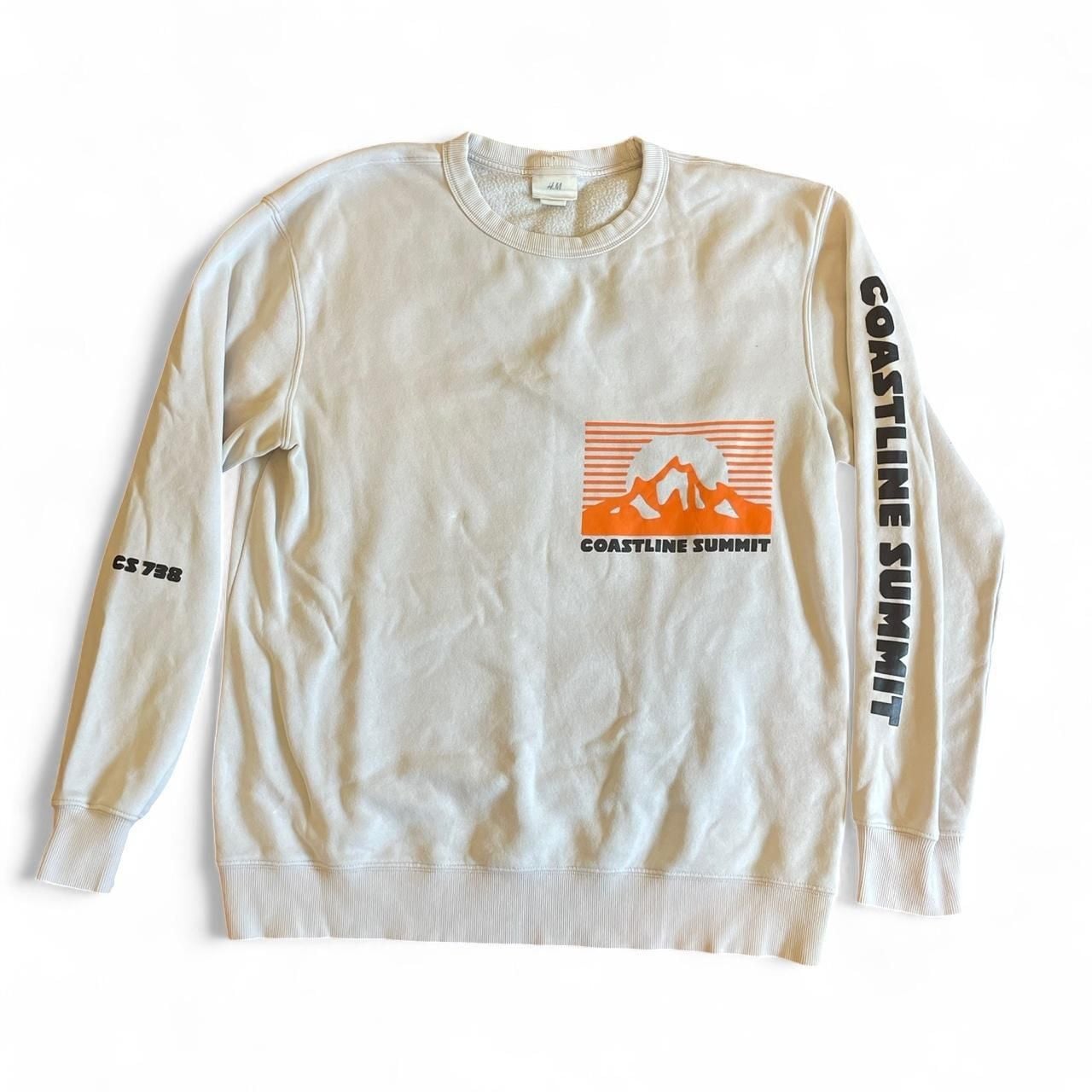 H&M Coastline Summit Graphic Crewneck Sweatshirt, Cream/Orange, Size M 2