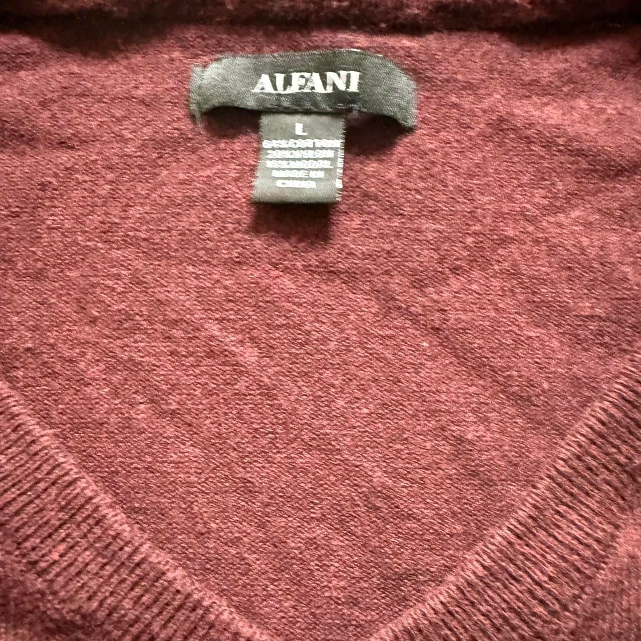 Alfani Burgundy V-Neck Sweater, Men's Size L - Classic Knitwear 3