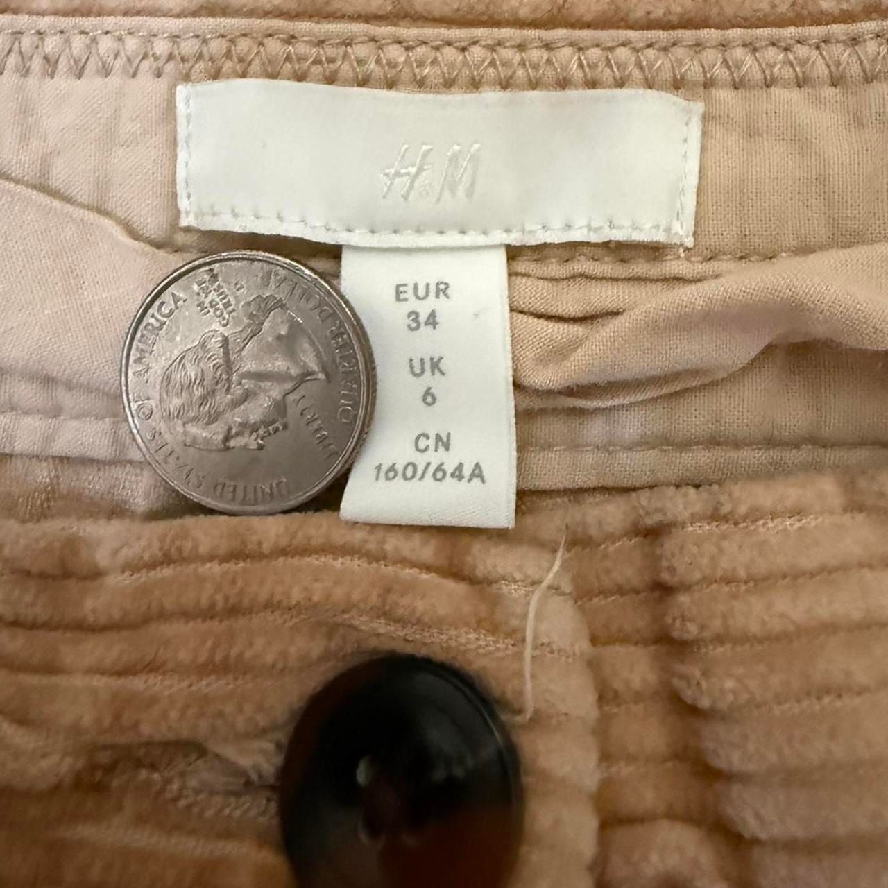 H&M Tan Corduroy Trousers - High-Waisted Pleated Pants, Women's Size 2 4