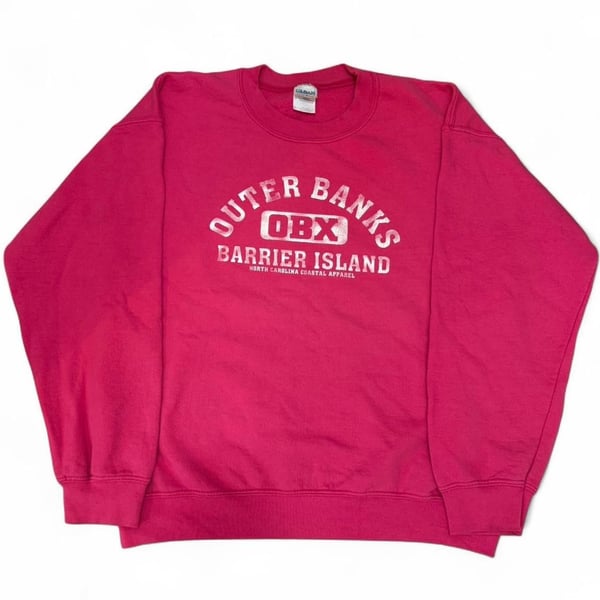 Vibrant Pink Outer Banks OBX Barrier Island Graphic Crewneck Sweatshirt, Size M