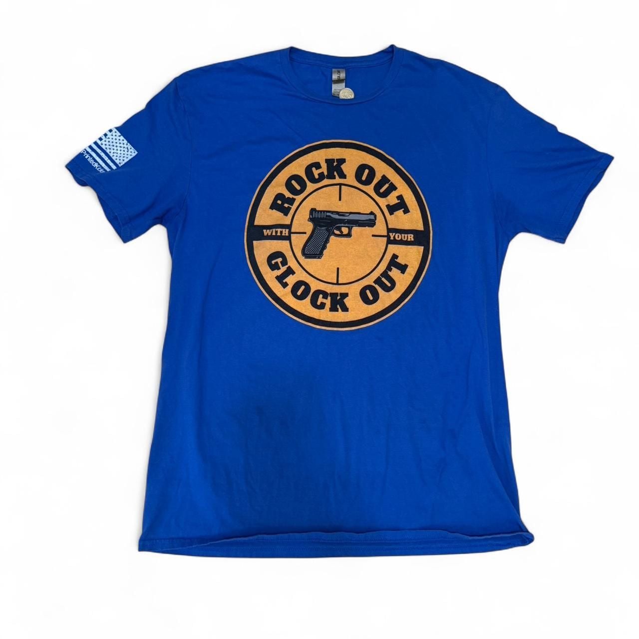 Gildan Rock Out With Your Glock Out Blue Graphic Tee, Men's XL 2