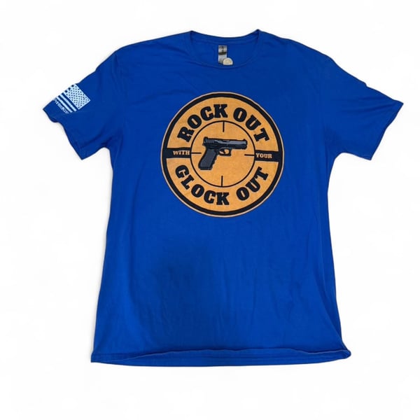 Gildan Rock Out With Your Glock Out Blue Graphic Tee, Men's XL
