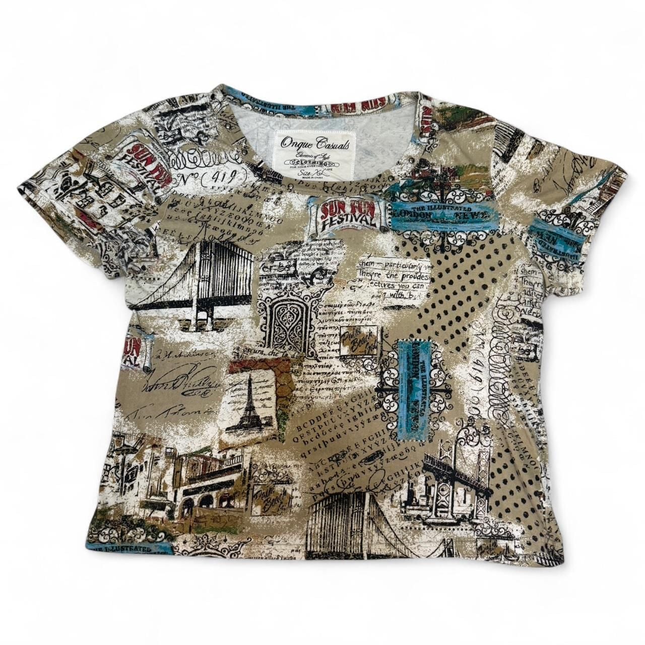 Onque Casuals Graphic Print Studded Crop Top, Size XL — Festival Vibes 2