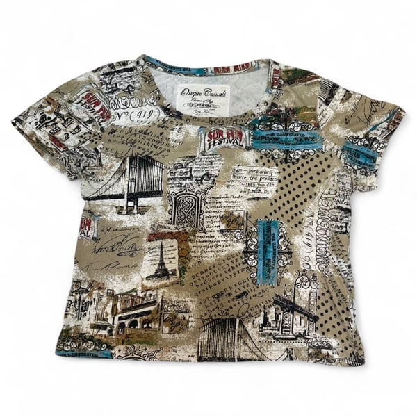 Onque Casuals Graphic Print Studded Crop Top, Size XL — Festival Vibes