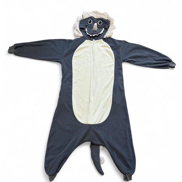 Silver Lilly Triceratops Dinosaur Plush Fleece Onesie Costume Pajamas - Small