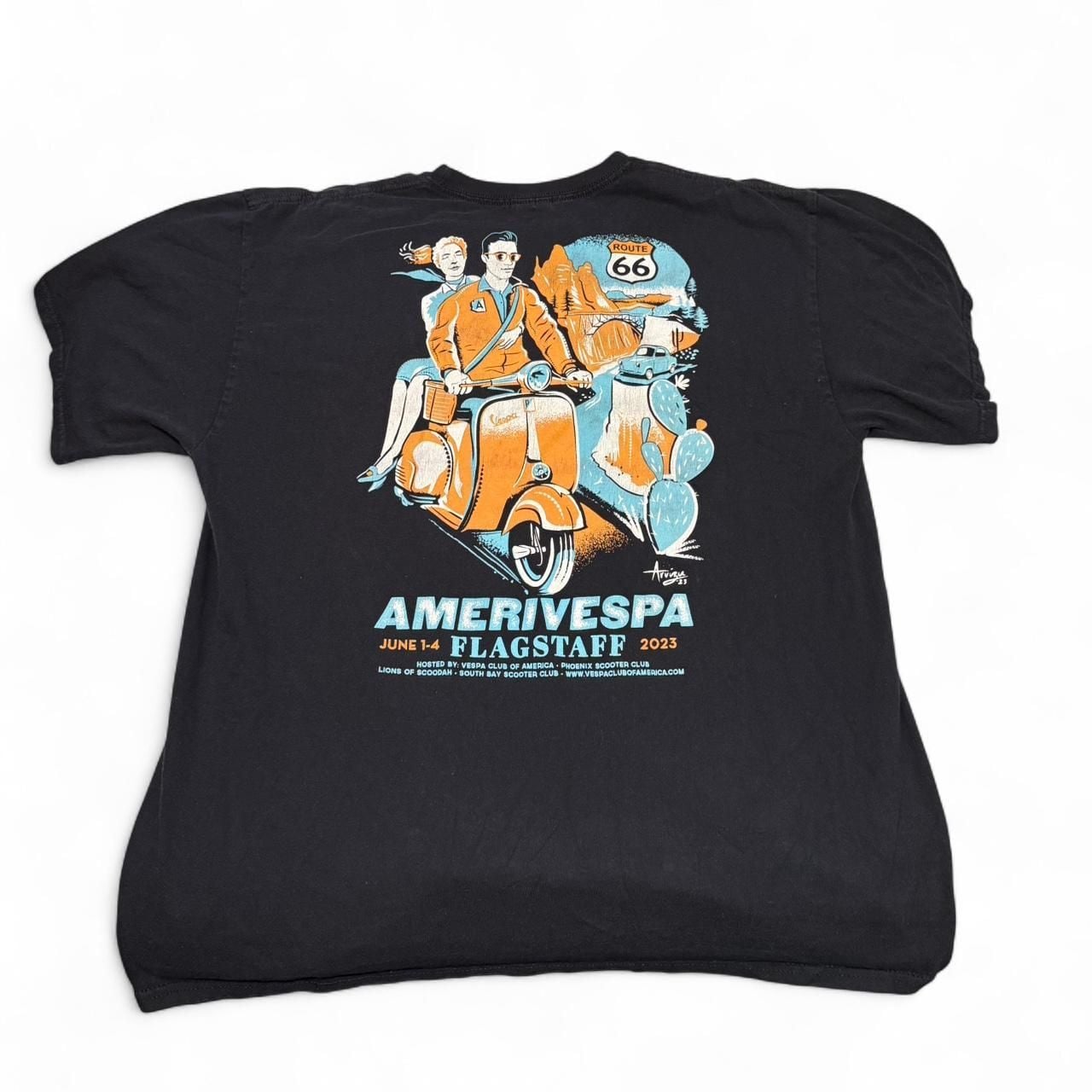Vintage Amerivespa 2005 Flagstaff Arizona Route 66 T-Shirt, Black Cotton, Y2K 2