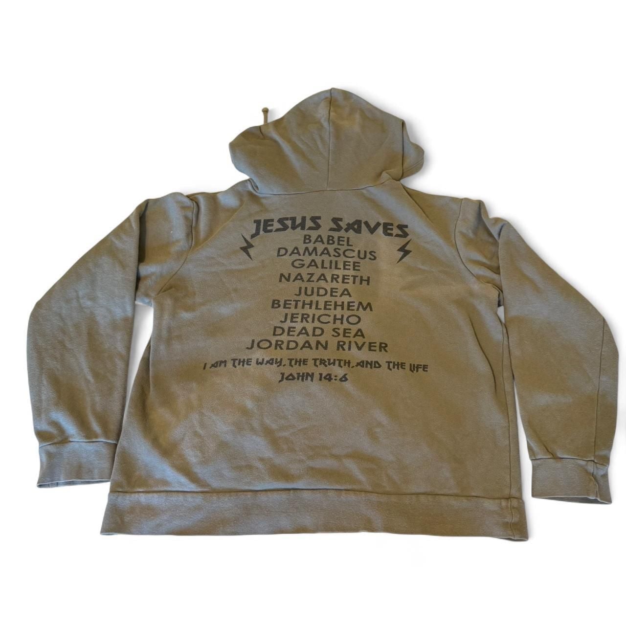 Jesus Saves World Tour Khaki Hoodie, M — Rock Style Christian Streetwear 3