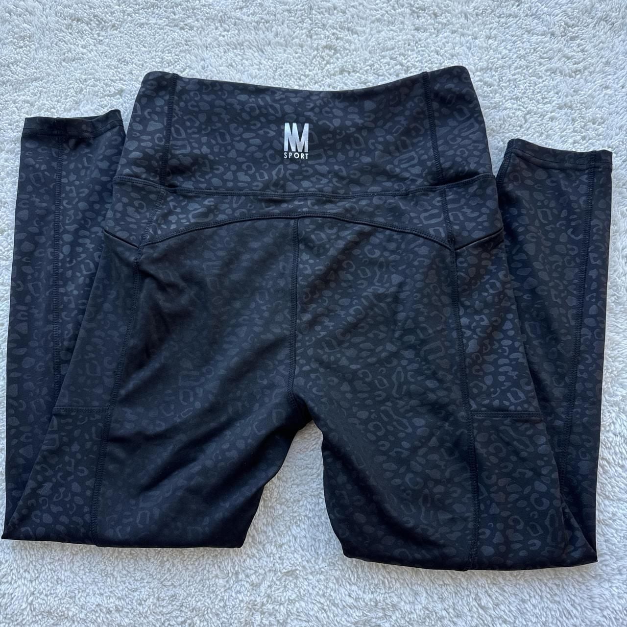 *Nicole Miller Sport Black Leopard Print Leggings with Pockets - Size Large 2
