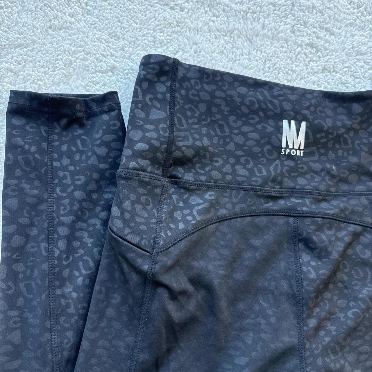 *Nicole Miller Sport Black Leopard Print Leggings with Pockets - Size Large 3