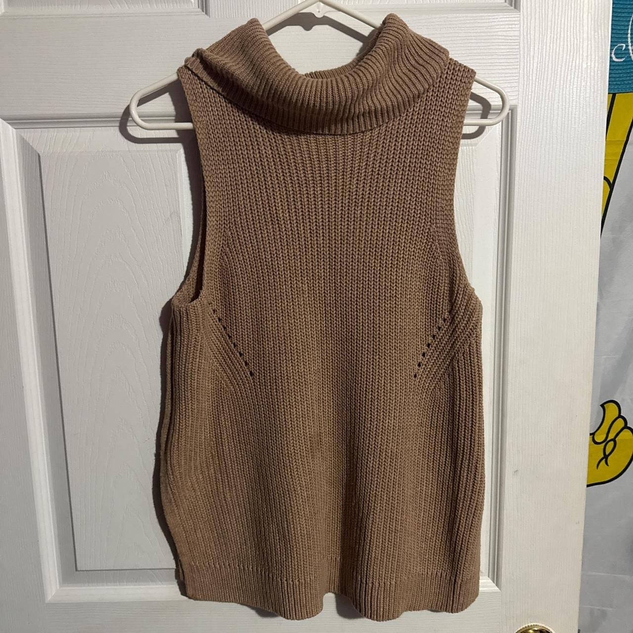 Abercrombie & Fitch Sleeveless Turtleneck Knit Sweater Vest, Tan, Size M 2