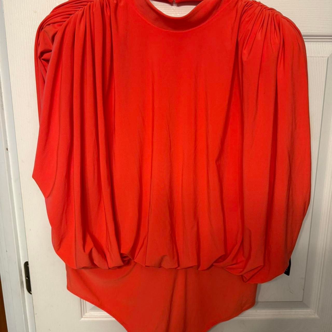 *Express Orange Pleated High-Neck Body Suit, Open Back, Size XL - NWT 2