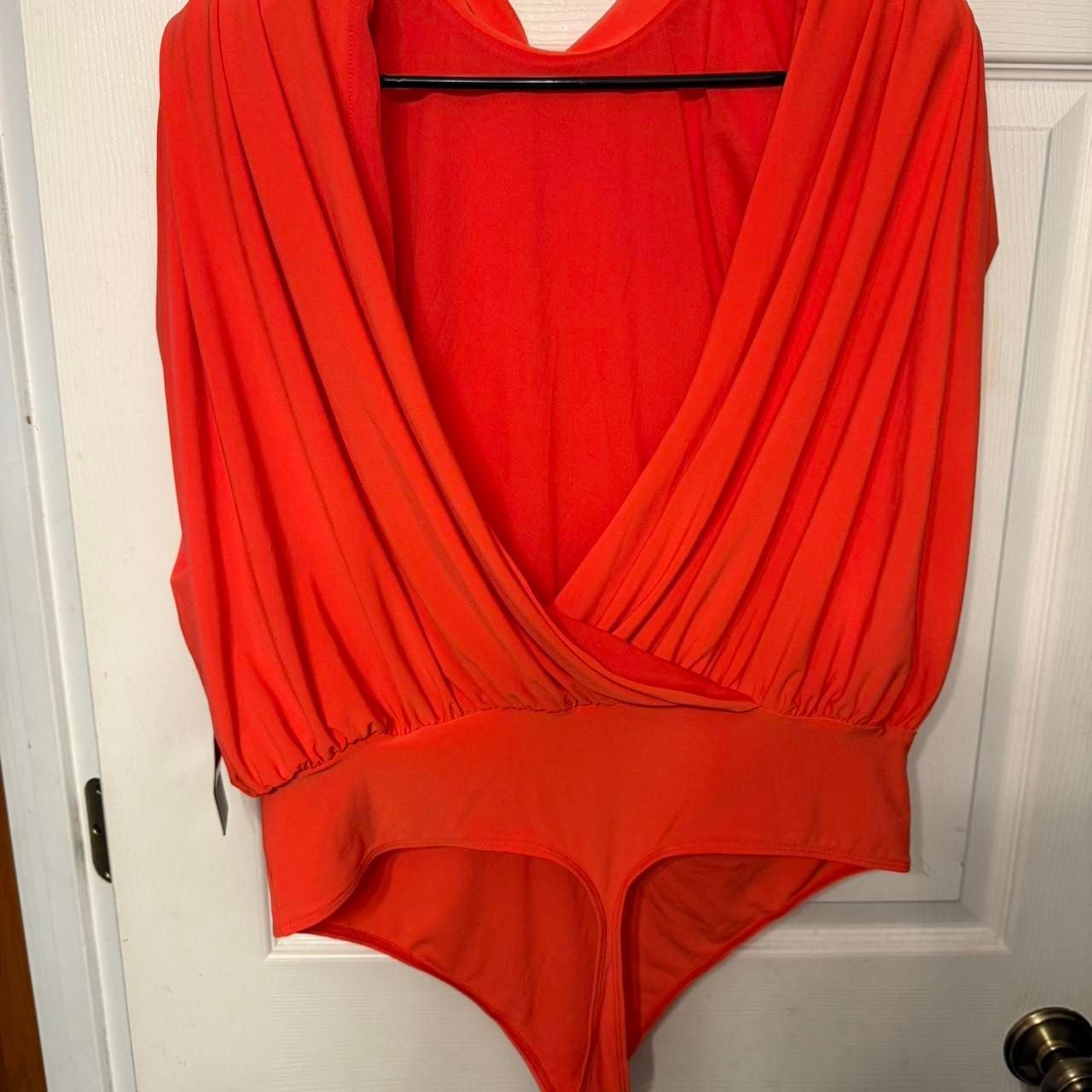 *Express Orange Pleated High-Neck Body Suit, Open Back, Size XL - NWT 4