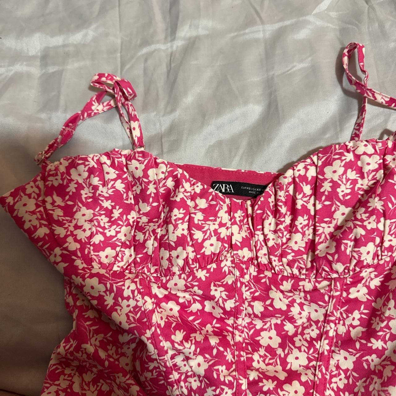 *Zara Pink Floral Corset Bodysuit - Structured Coquette Top - Size XS 3