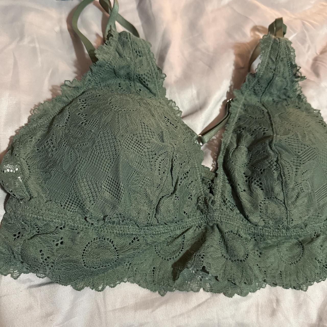 Aerie Green Lace Floral Bralette with Adjustable Straps 2