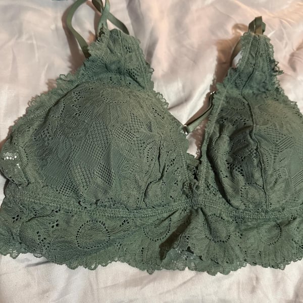 Aerie Green Lace Floral Bralette with Adjustable Straps
