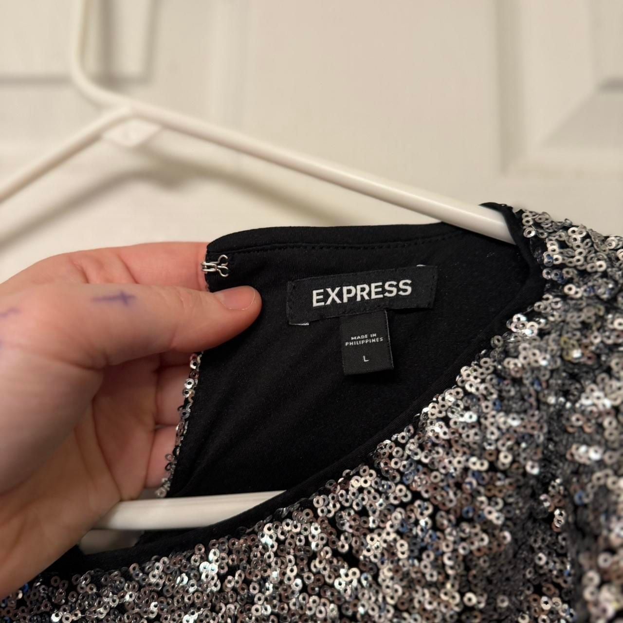 *Express Silver Sequin Cap-Sleeve Party Top, Glam Disco Sparkle, Size L 7