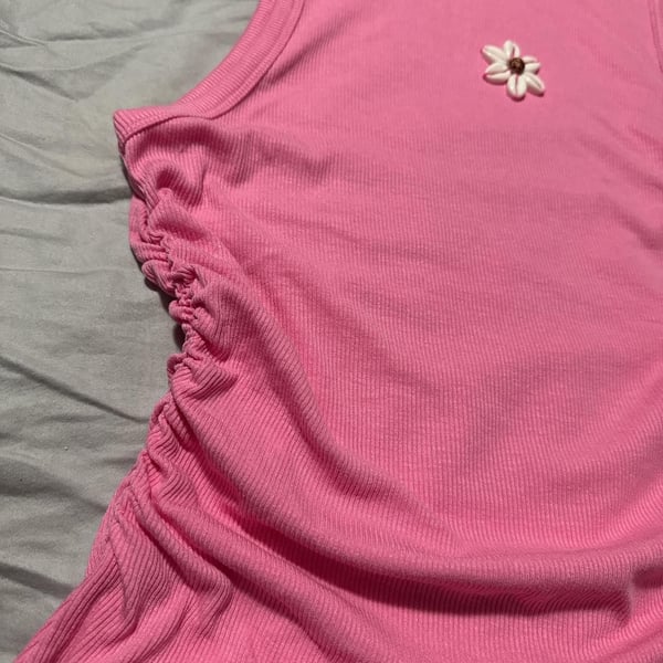 Wild Fable Pink Ruched Tank Top with Shell Flower - Large