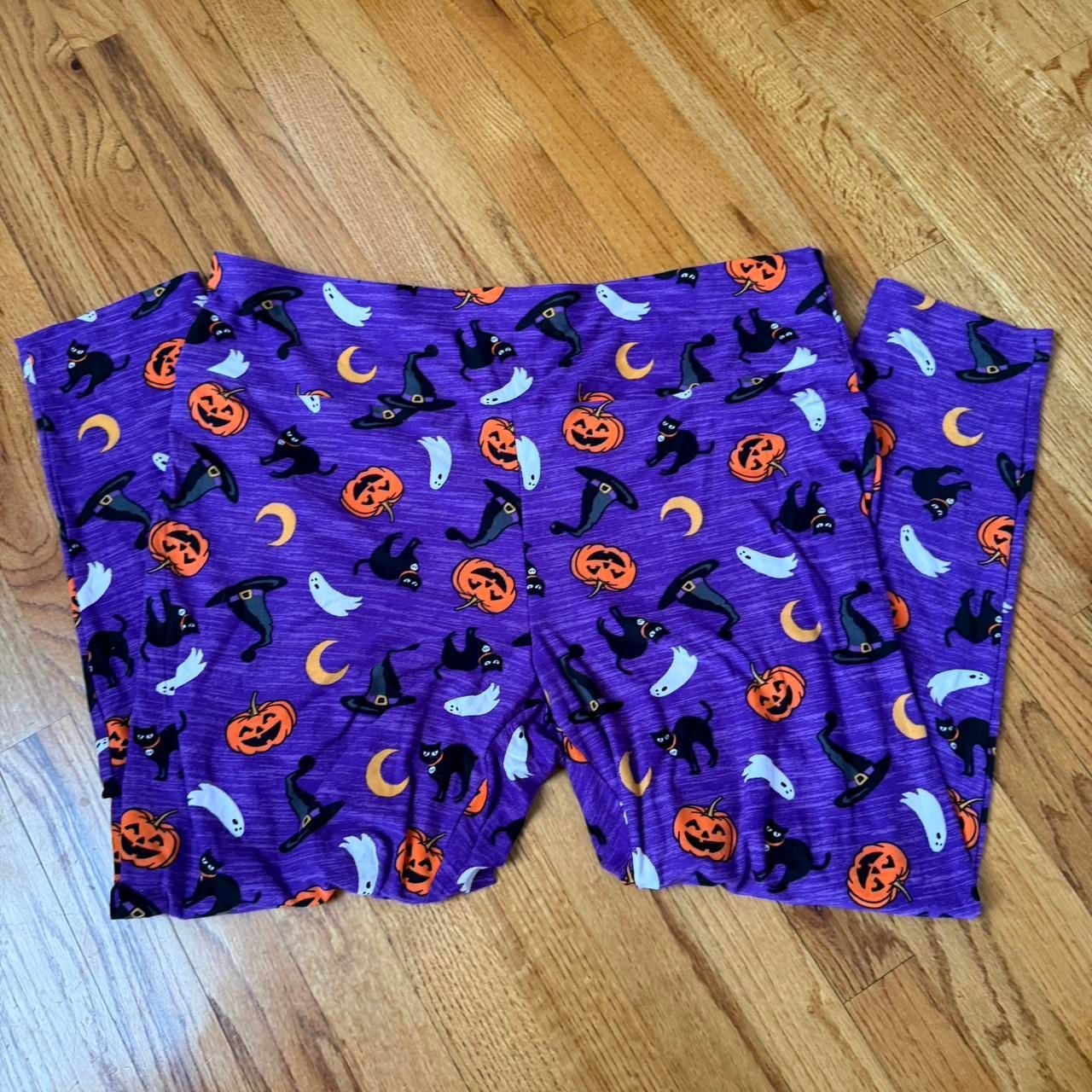 Terra & Sky Halloween Leggings, Purple Spooky Print Plus Size 2X New 2