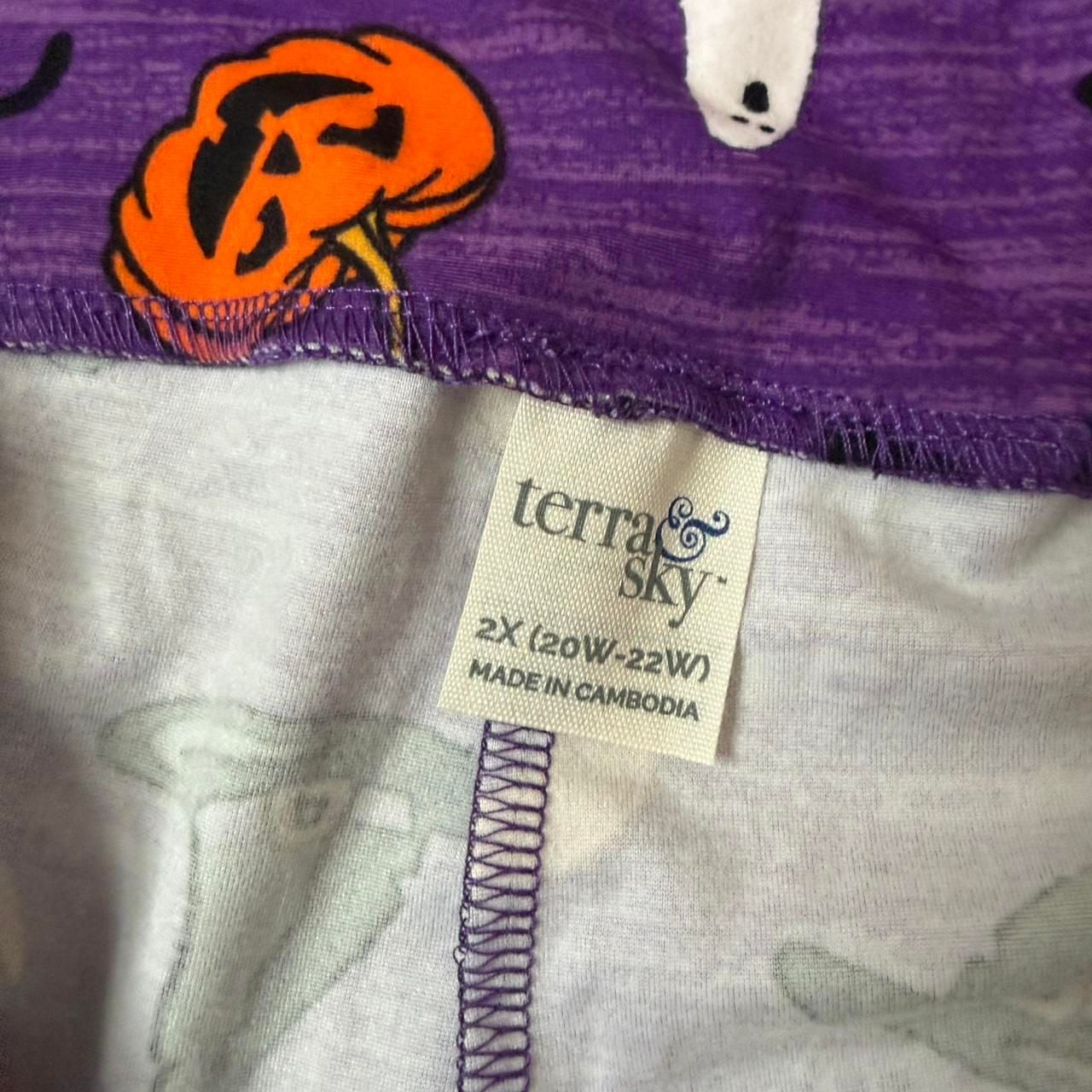 Terra & Sky Halloween Leggings, Purple Spooky Print Plus Size 2X New 6